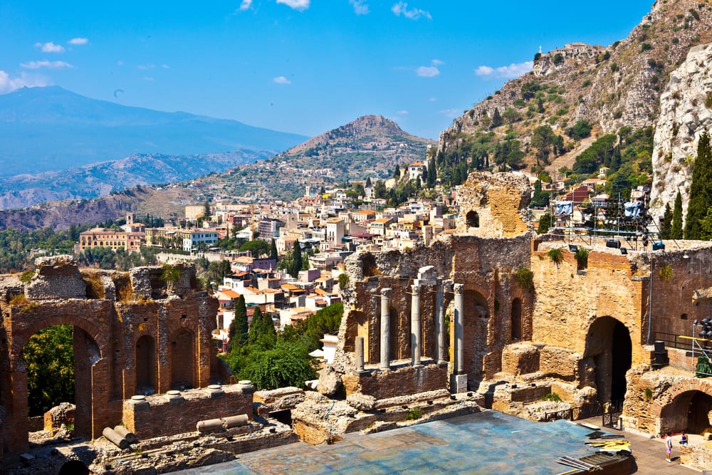 View of Taormina, SIcily, and Mt. Etna, perfect for a honeymoon