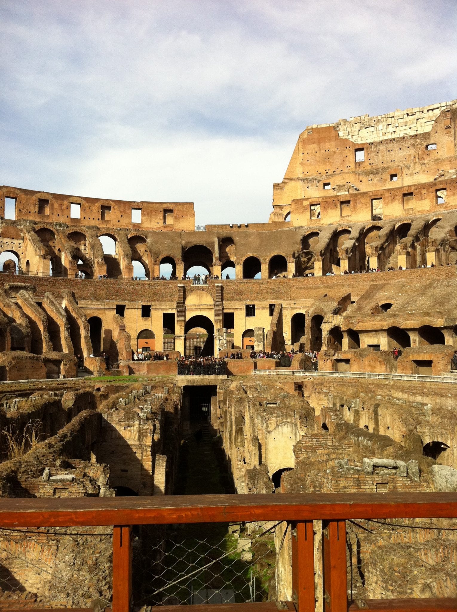 The passageways of the Colosseum's underground exposed and the view of the interior walls