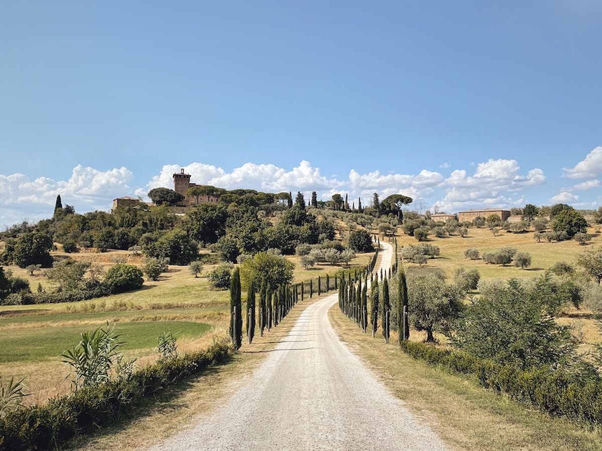 road leading to a palazzo in pienza italy