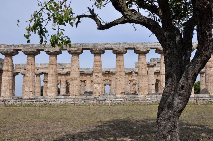 The ancient Greek Temple of Ceres or Athena Ancient ruins in Paestum, Italy