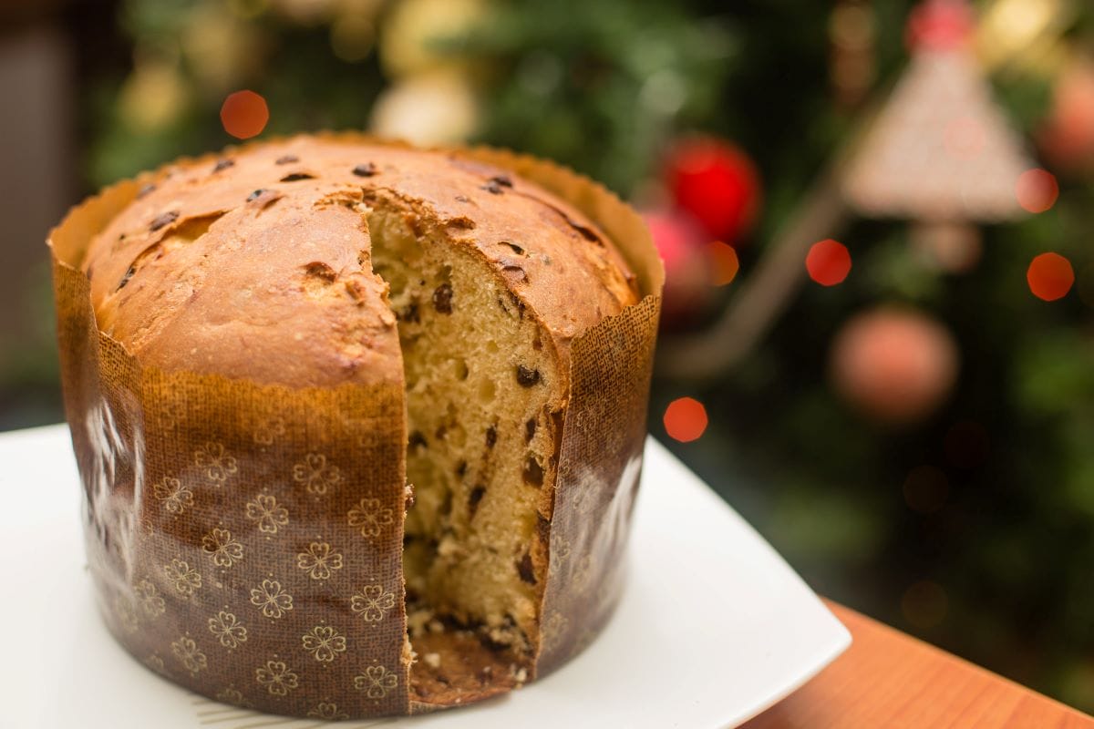 freshly cut panettone 