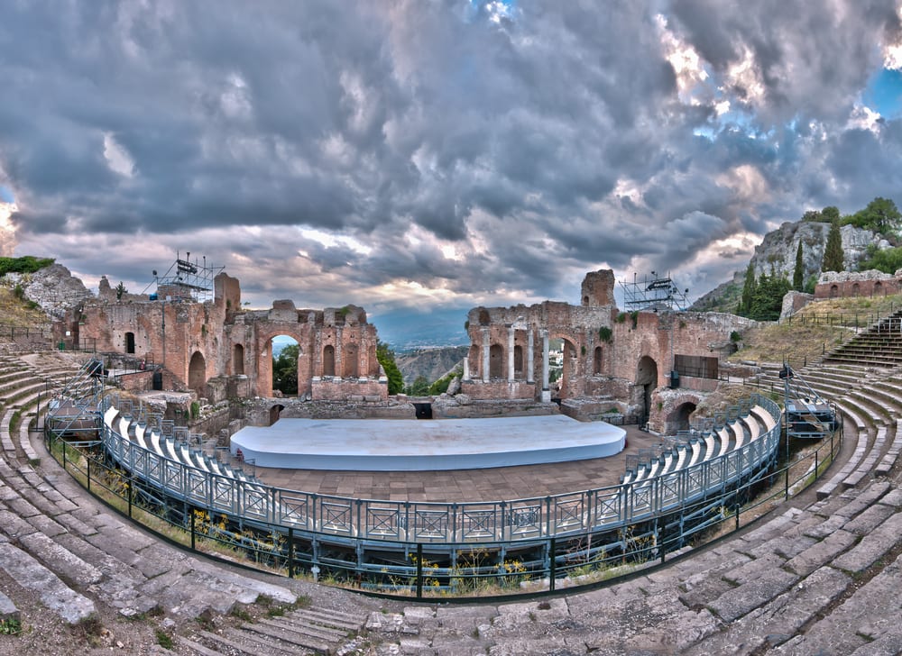 One of the best ancient ruins in Sicily, the ancient theater in Taormina.