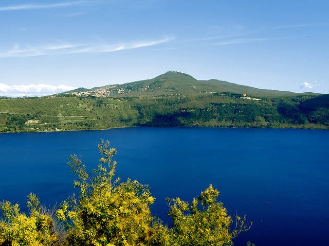 Lago Albano and Castel Gandolfo, in Lazio Albano lake and the pope's castle outside of Rome