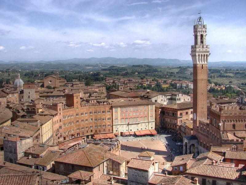 Looking down at Siena's Piazza del Campo, home of the world-famous Palio!