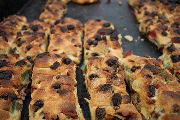 pizza ebraica - a sweet pizza dough style bread with candied fruit and nuts - a favourite Italian Jewish food