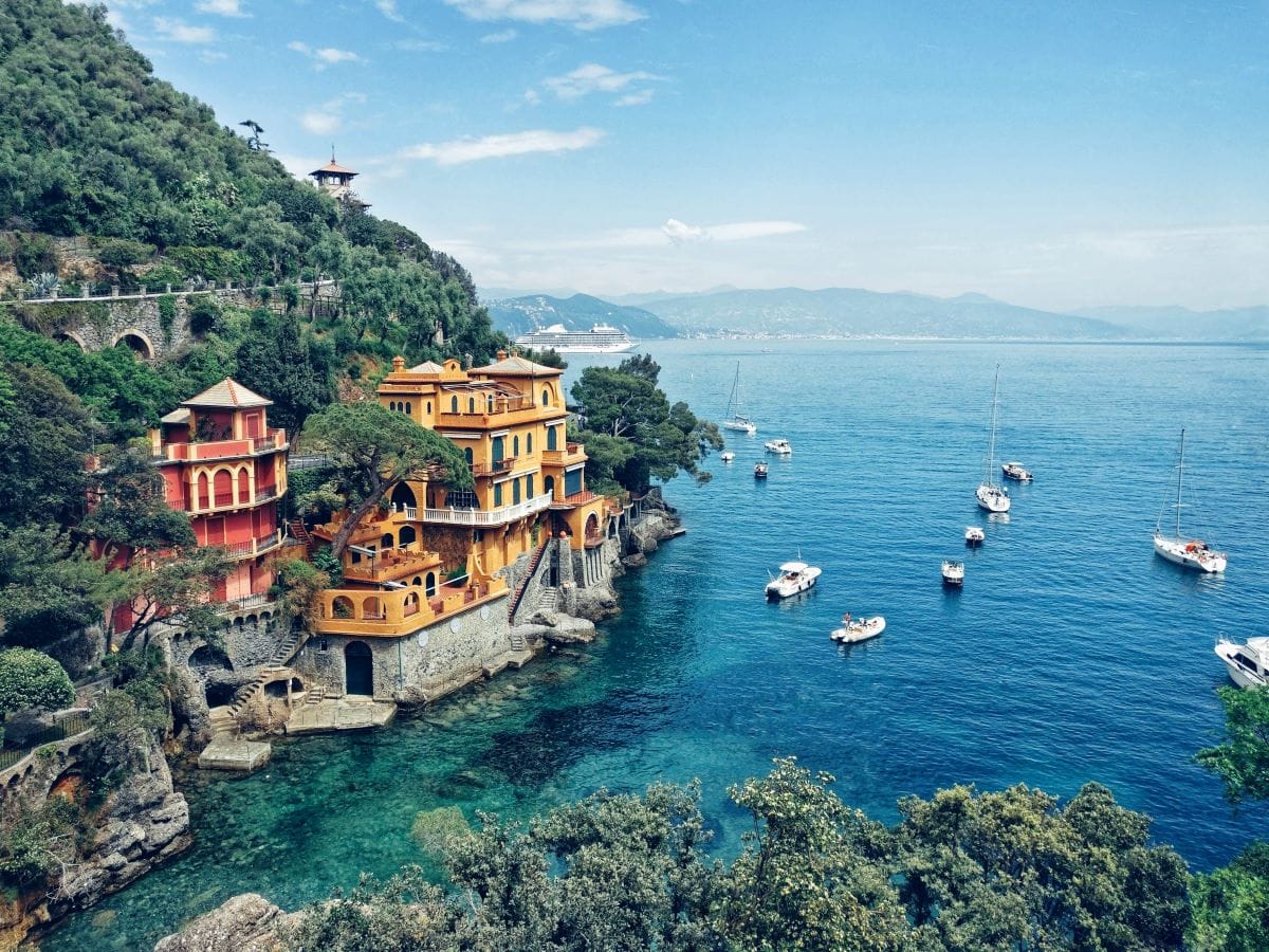 Panoramic view of Portofino in the Italian Riviera.