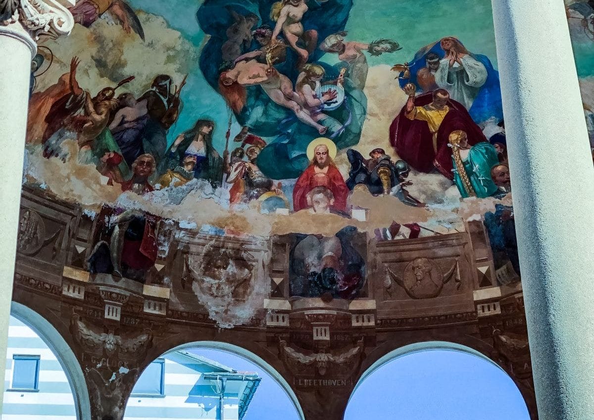 Ceiling of cathedral painted with Italian biblical paintings. 