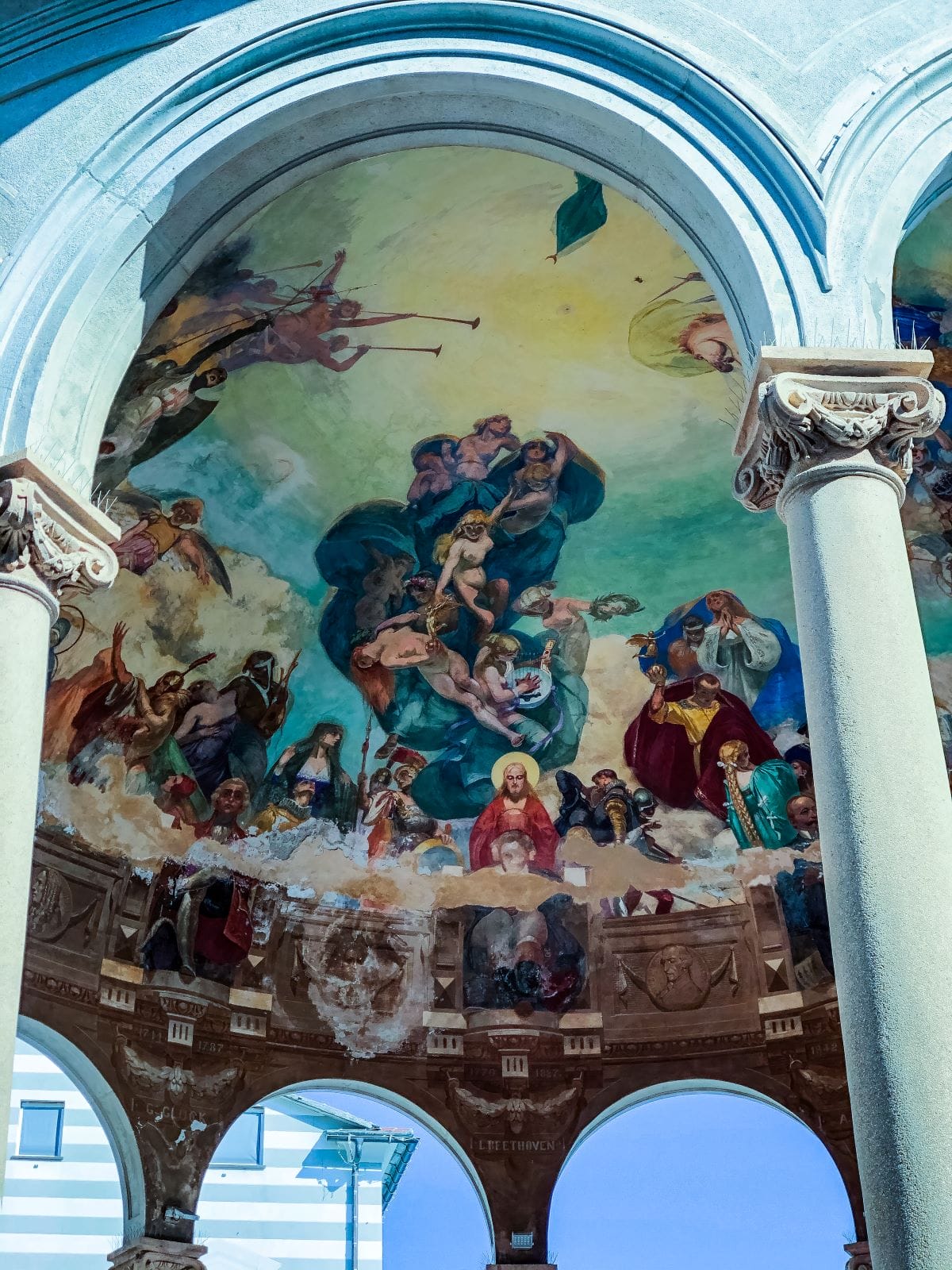 Ceiling of cathedral painted with Italian biblical paintings. 