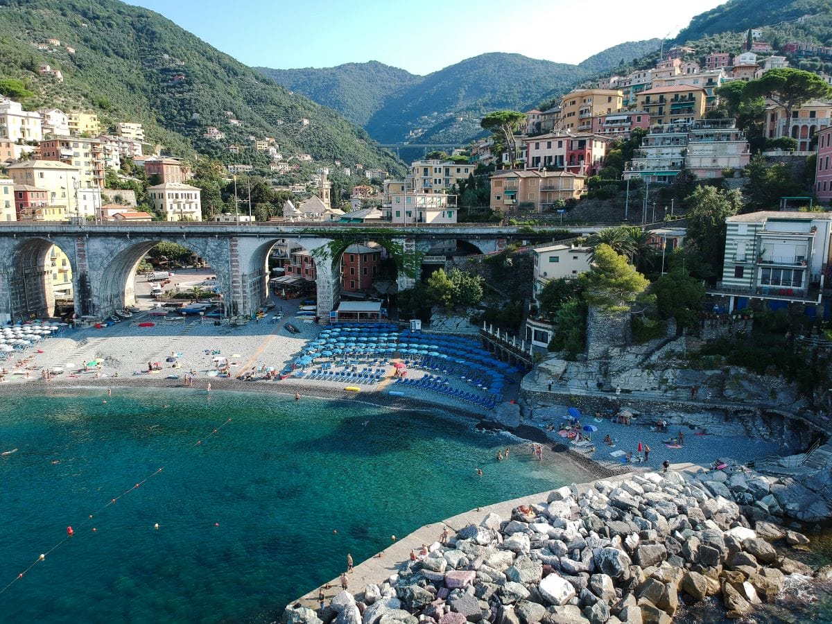 View of Italian Riviera town Zoagli and it's bridge. 