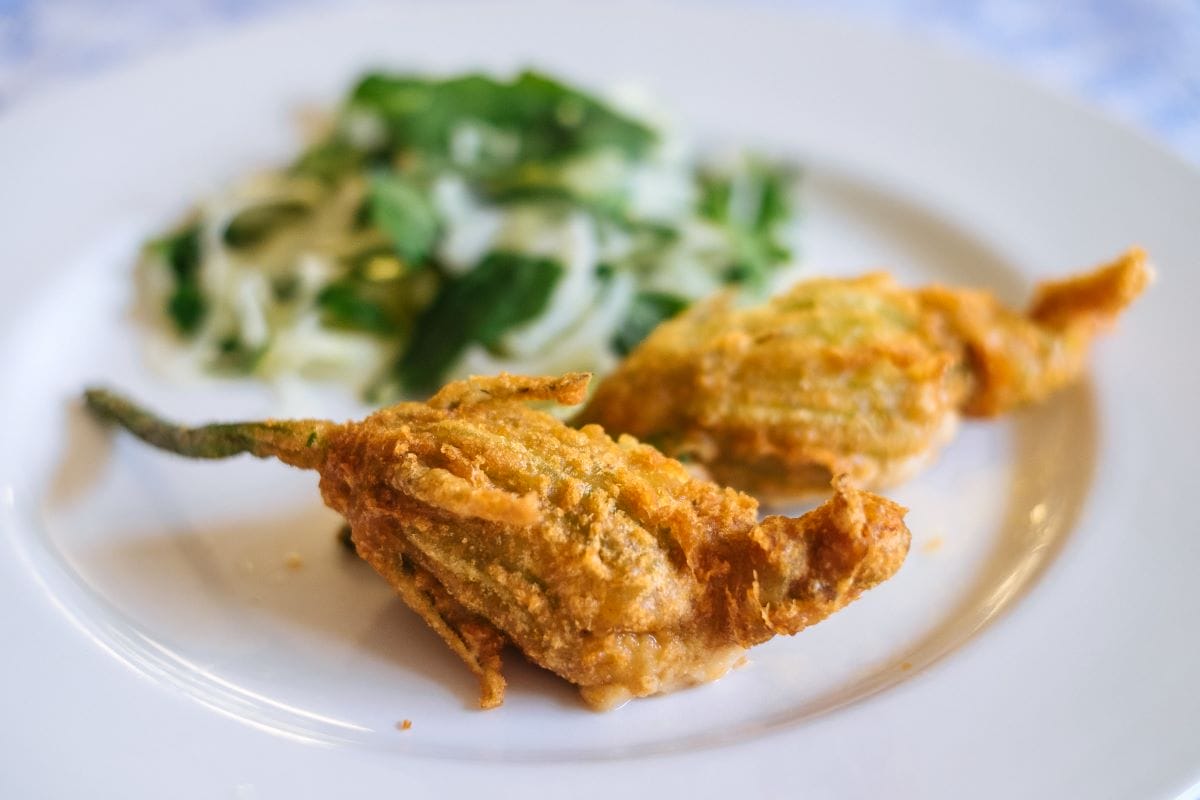 A plate of fiori di zucca or fried zucchini flowers.