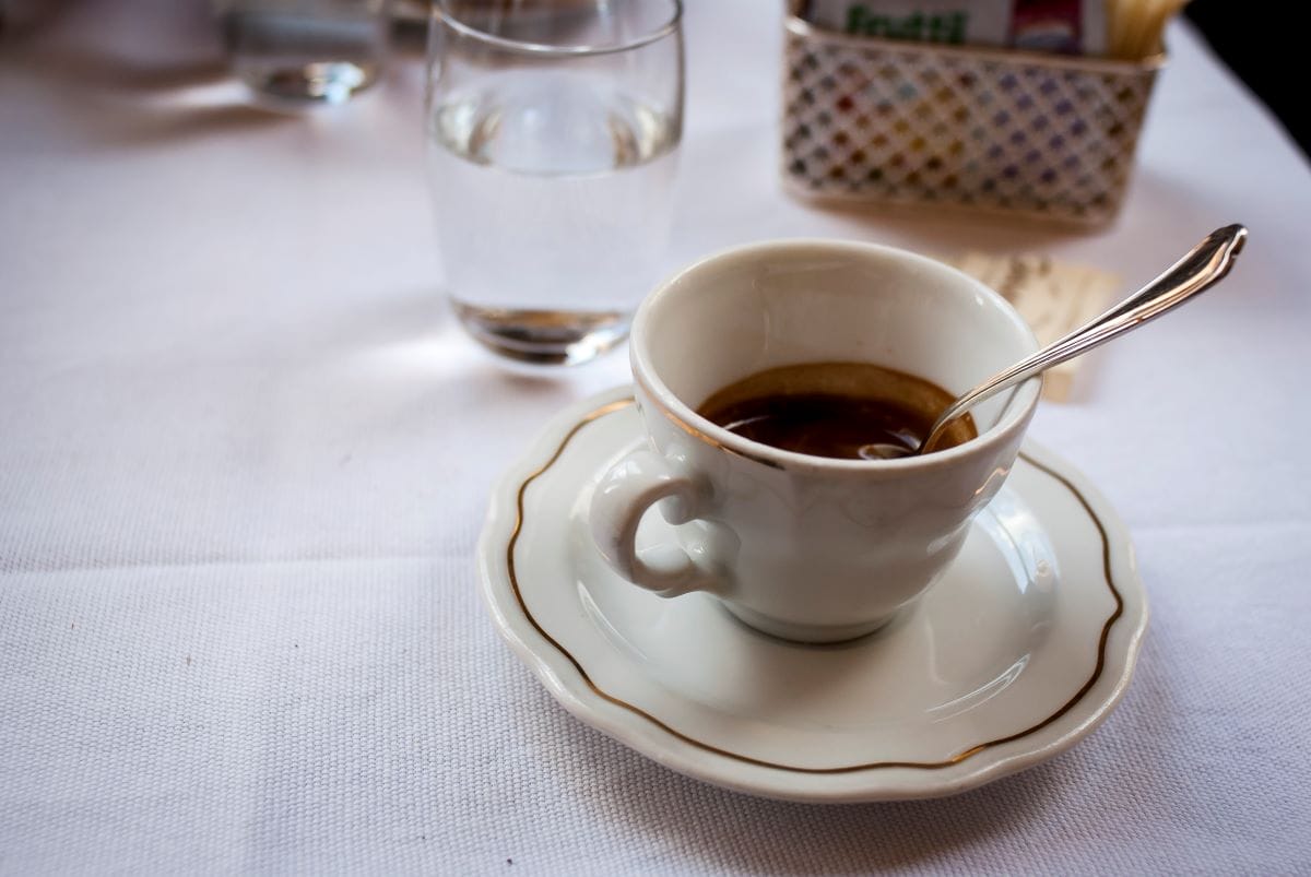 closeup of espresso in a vintage espresso cup