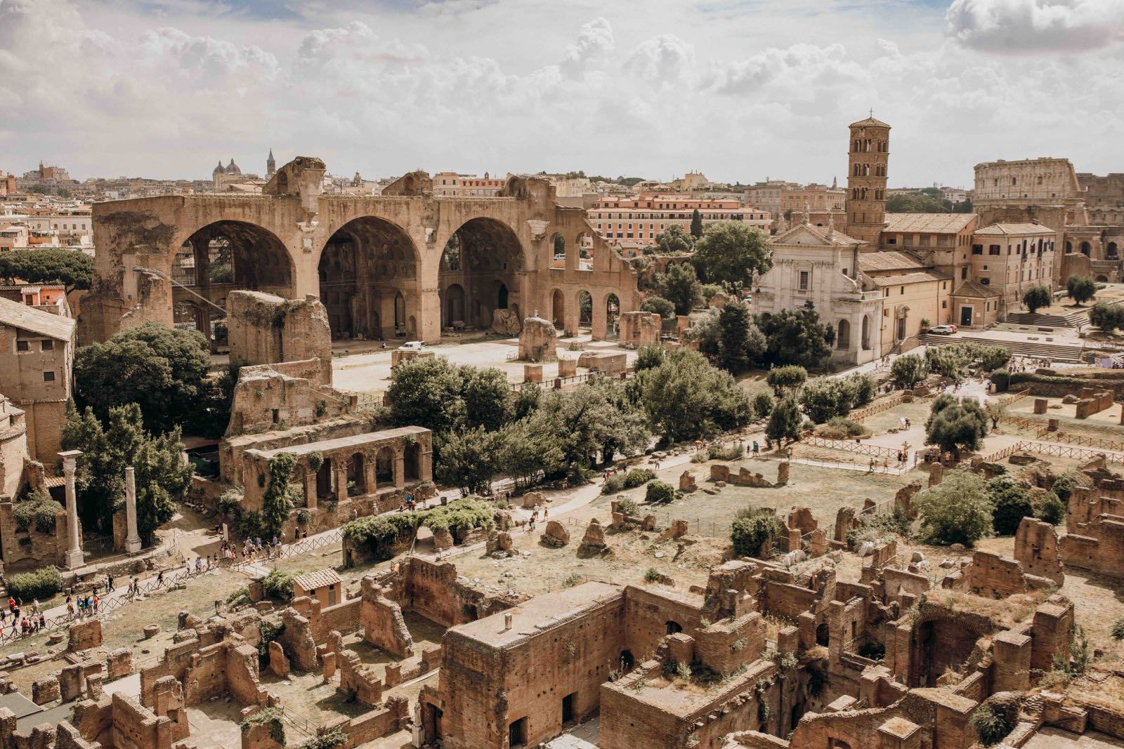 The Roman Forum in Rome from above.