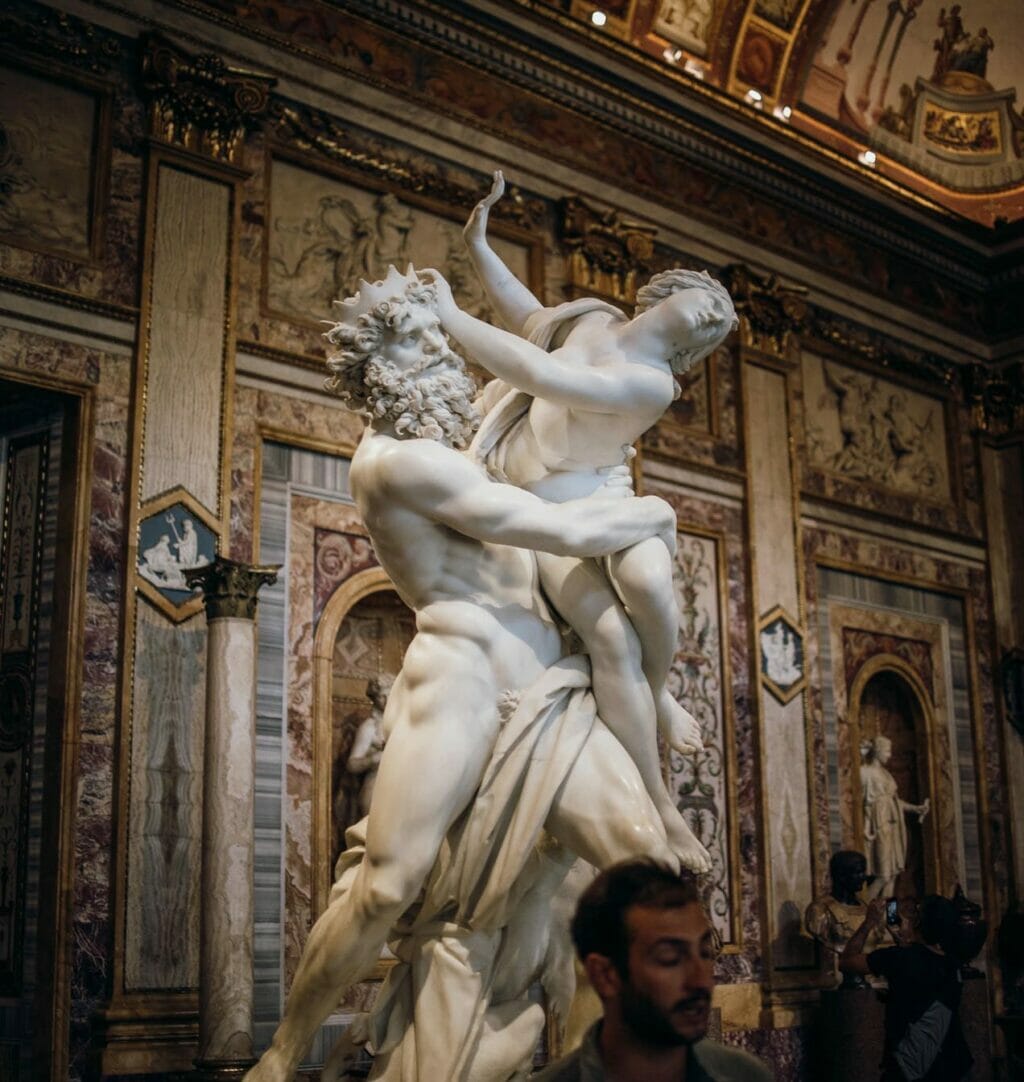 Two statues inside the Borghese Gallery