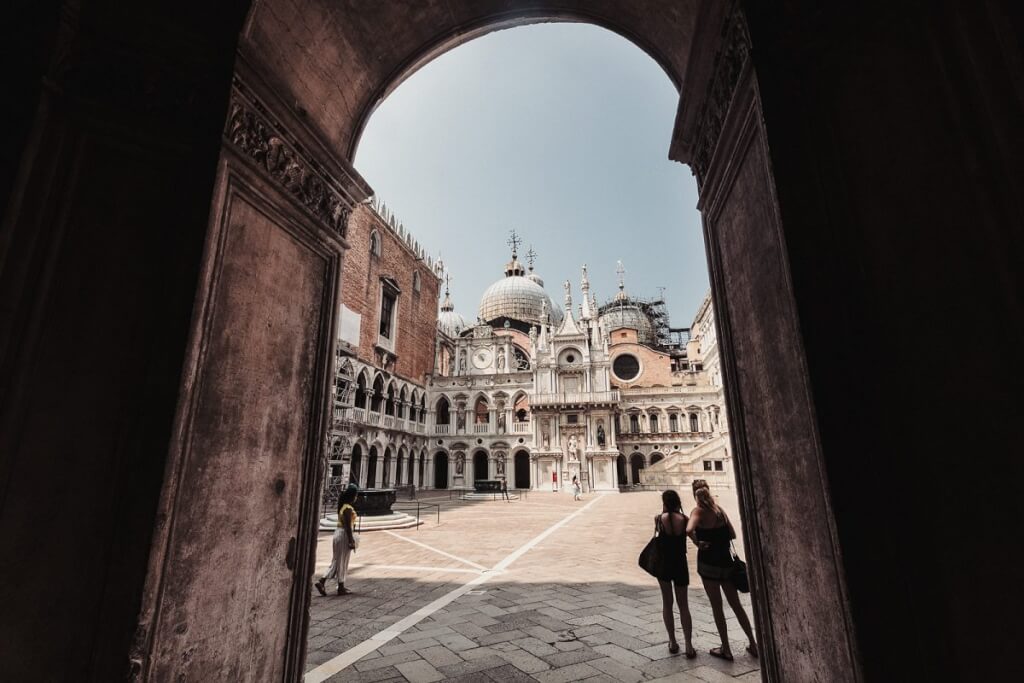 St Mark's Square with basillica in the distance in Venice