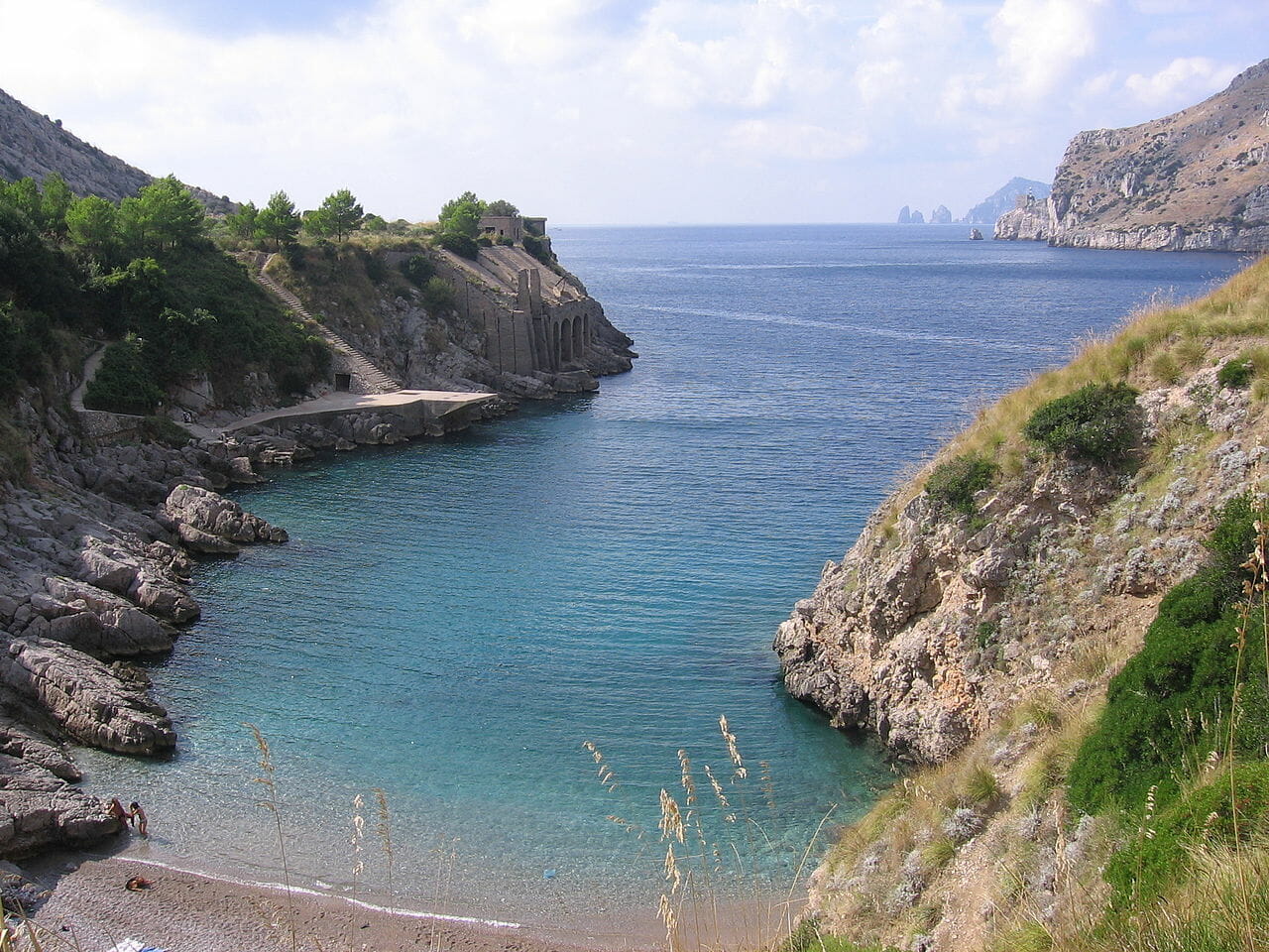 Baia di Ieranto near Naples, Italy with water and grass