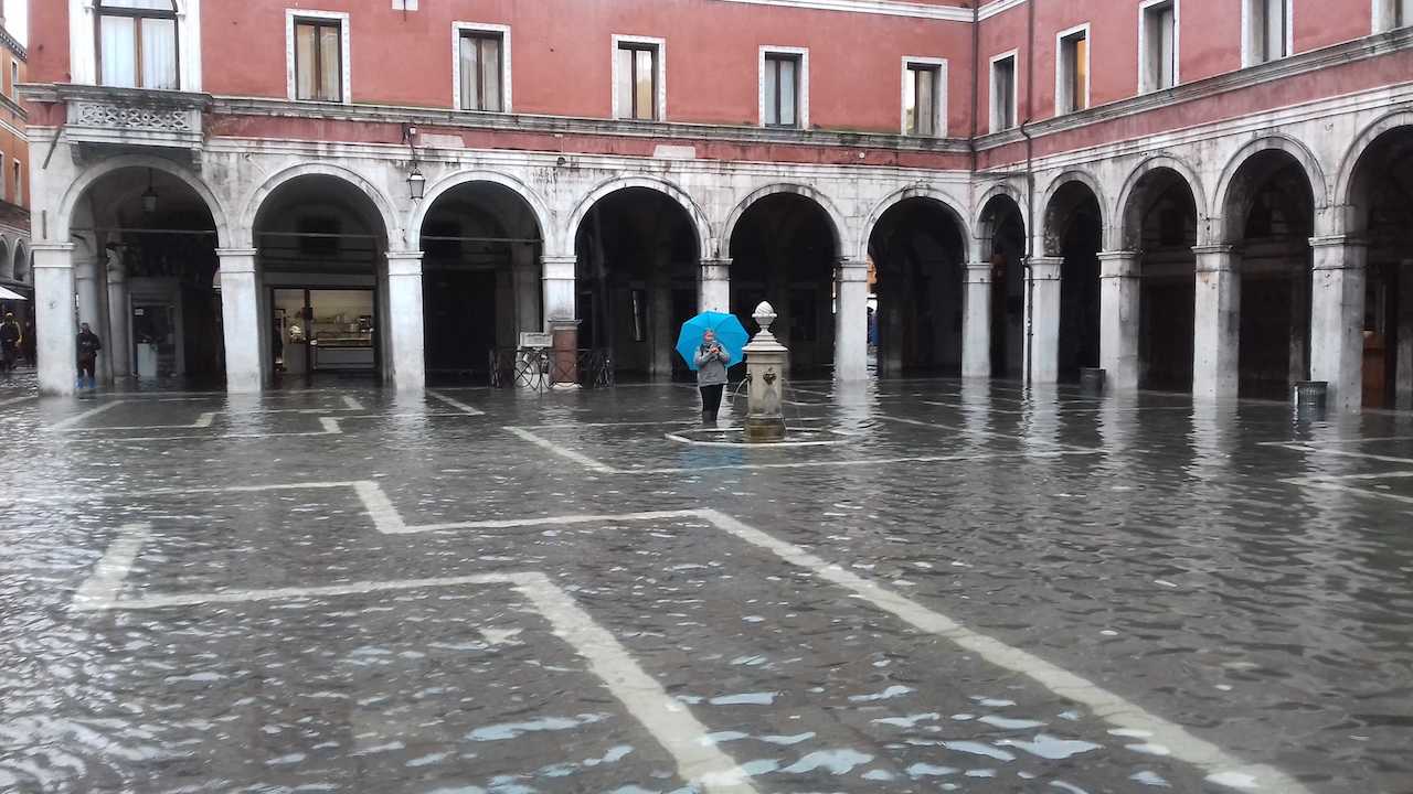 St. Mark's Square during Venice's Acqua alta, or high tide. 