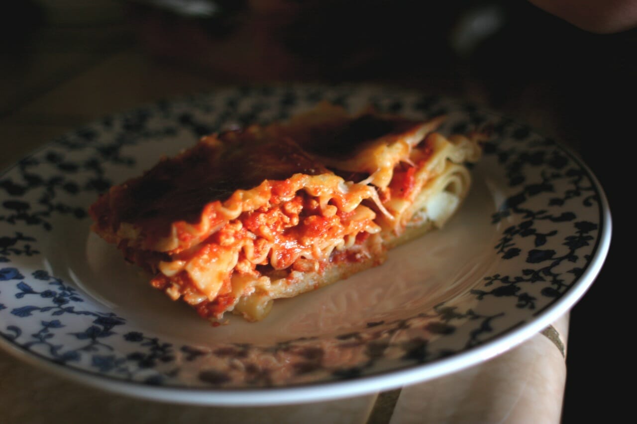 A plate of lasagna