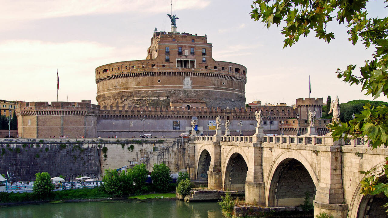 Castel Sant'Angelo overlooking the Tiber River in Rome.
