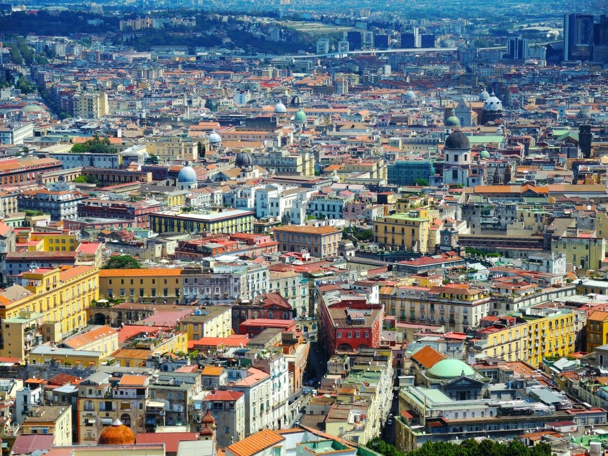 An aerial view of Naples, Italy and Spaccanapoli
