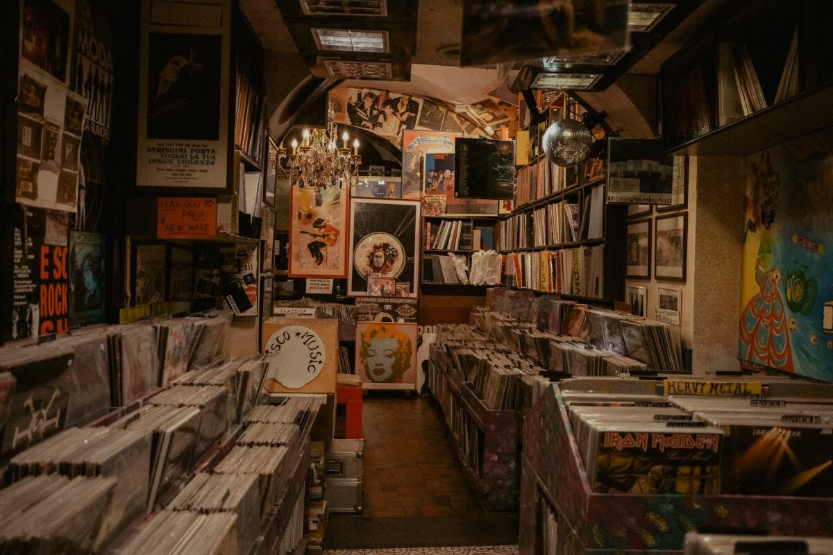 Records in a record shop
