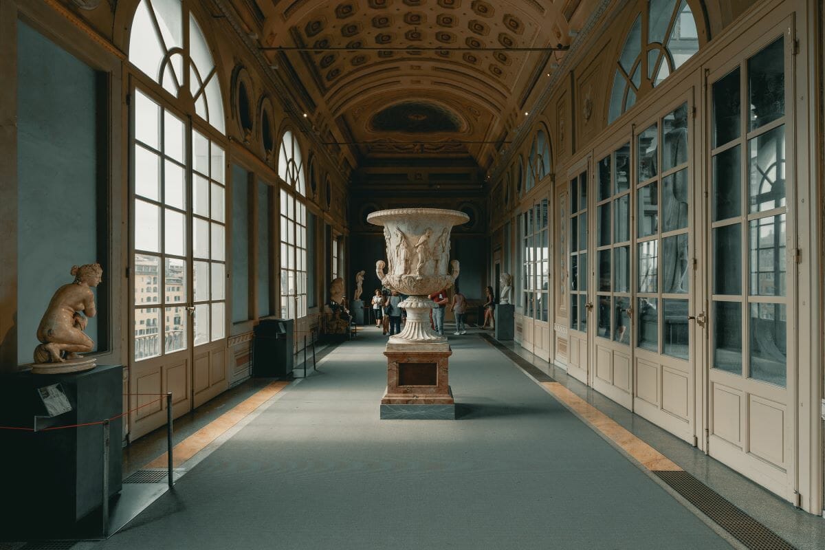 The hall of an art gallery in Italy showing different sculptures