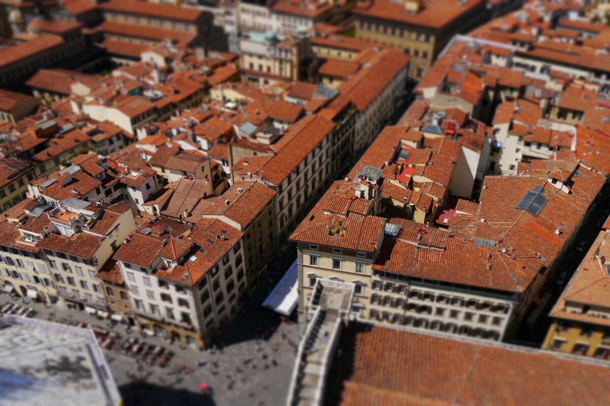 An aerial view of Florence with red rooftops