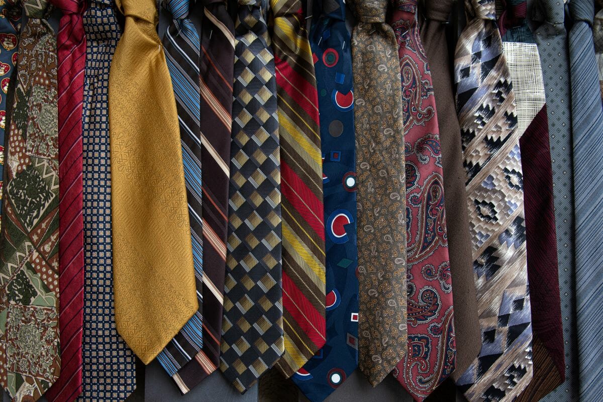 Men's ties of different colors on display