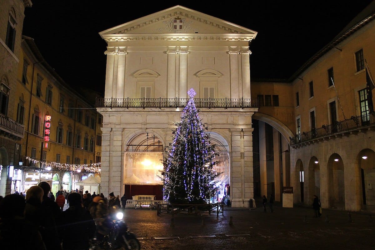 Christmas tree in a town square