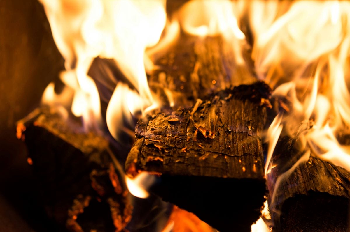 Yule log burning in a fire
