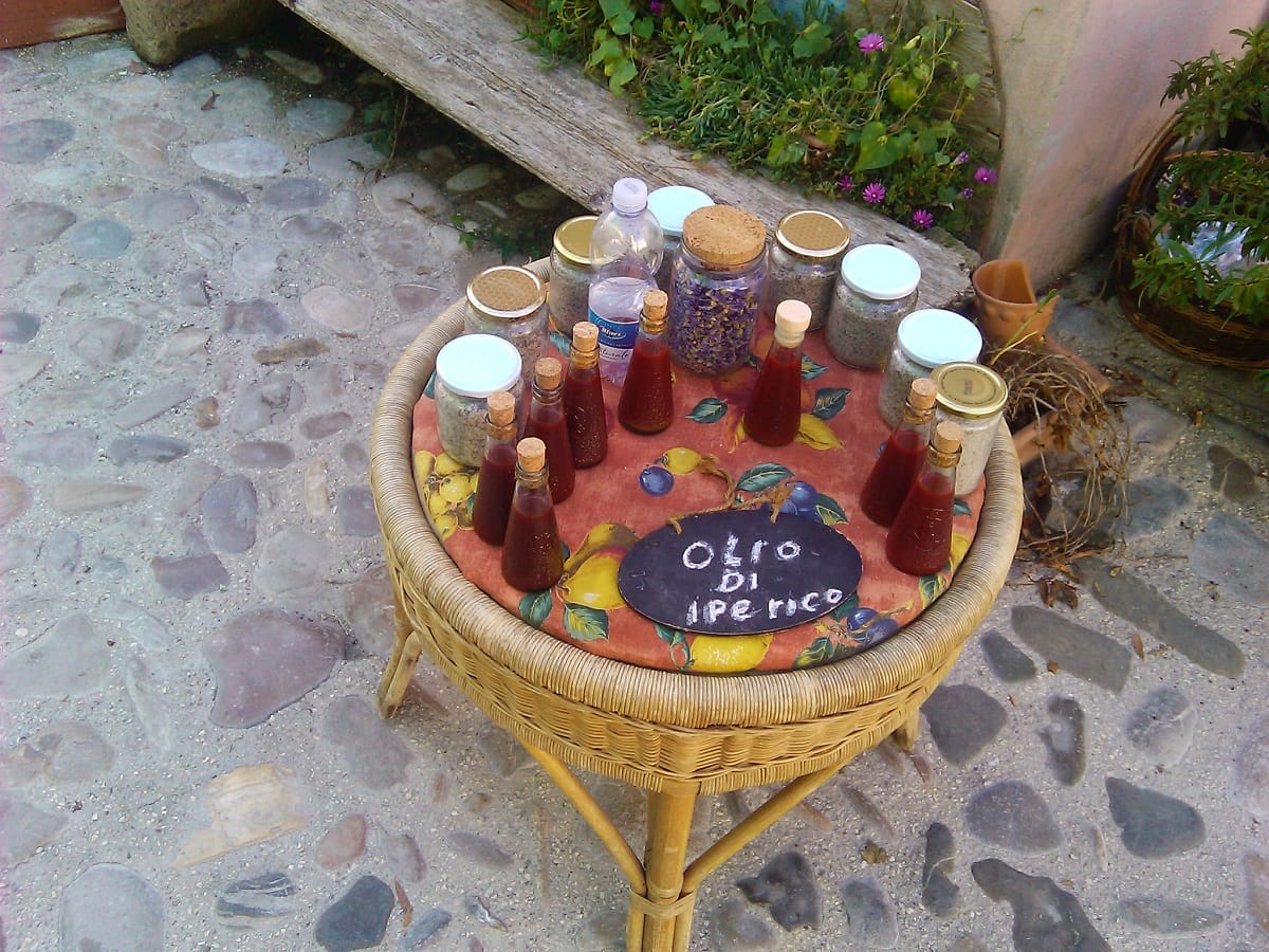 small table with tiny bottles of oil